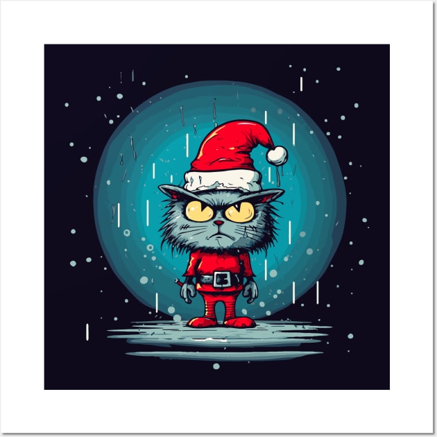 Angry Sad Christmas Cat Elf Wall Art by tatadonets